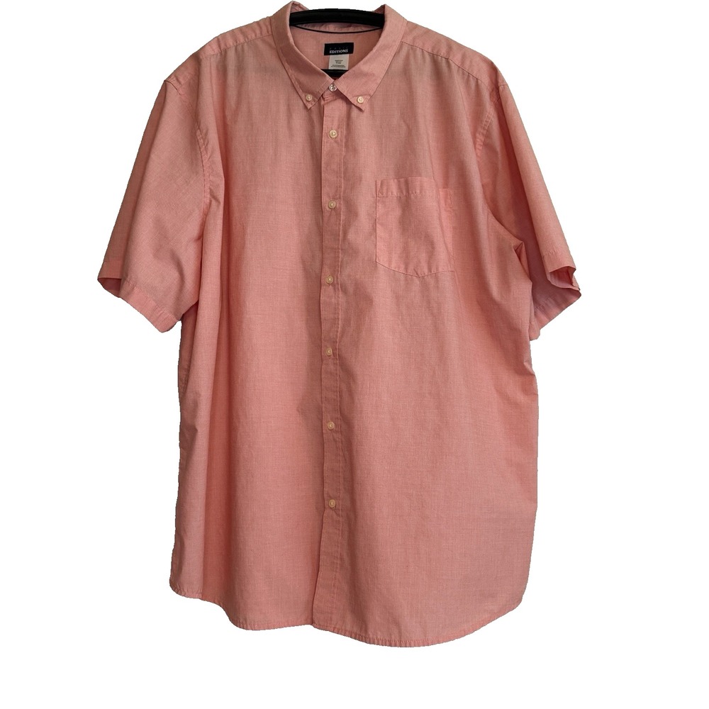 Basic Editions Mens Short Sleeve Button Shirt 5XLT Casual Office Utility Work